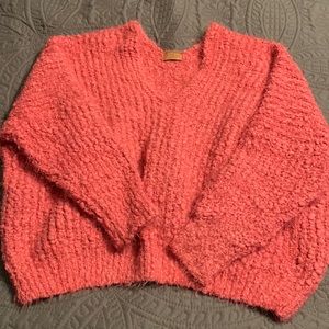 POL WOMEN'S POPCORN CHENILLE SWEATER size Large Coral/Pink